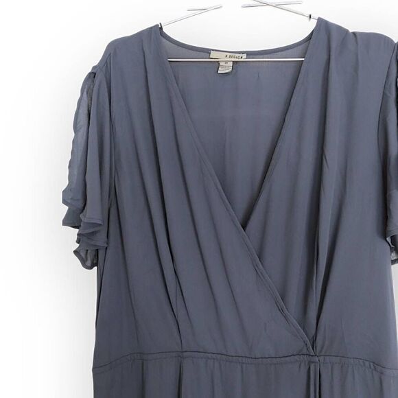 Love X Design Womens Maxi Sz 2X Navy VNeck Flutter Sleeve Chiffon Plus Formal - Picture 4 of 13